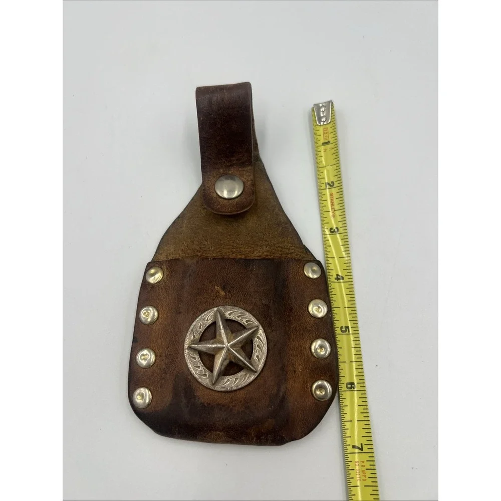 Vintage‎ Western Leather Sheath Star Concho Tooled Brown USA Zippo Lighter Case